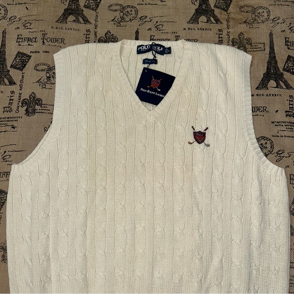 Polo Golf Ralph Lauren NWT! Vintage Men'S Ivory Knit V-Neck Sweater Vest Size L - Picture 5 of 16